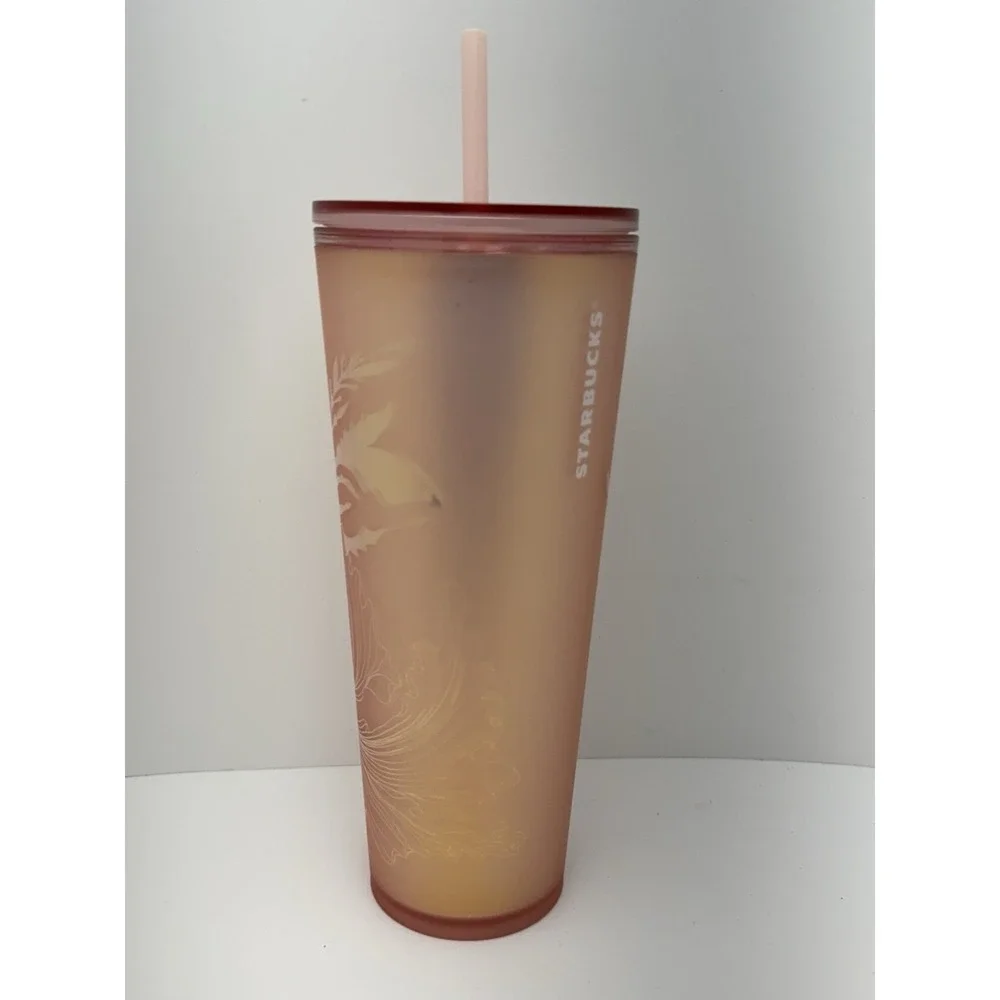 Starbucks 2022 Pink Rose Mermaid Soft Touch Venti Tumbler Cup 24oz w/ Straw